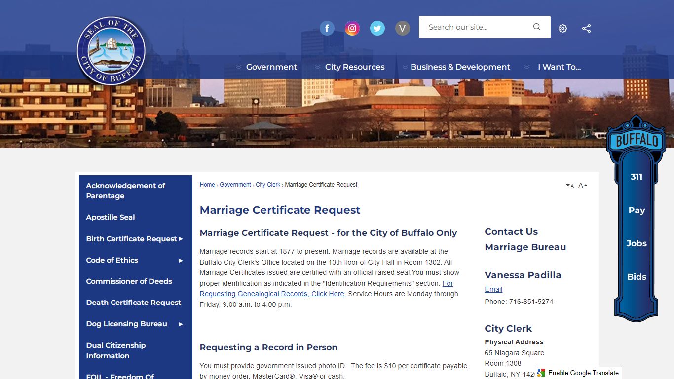 Marriage Certificate Request - Buffalo, NY