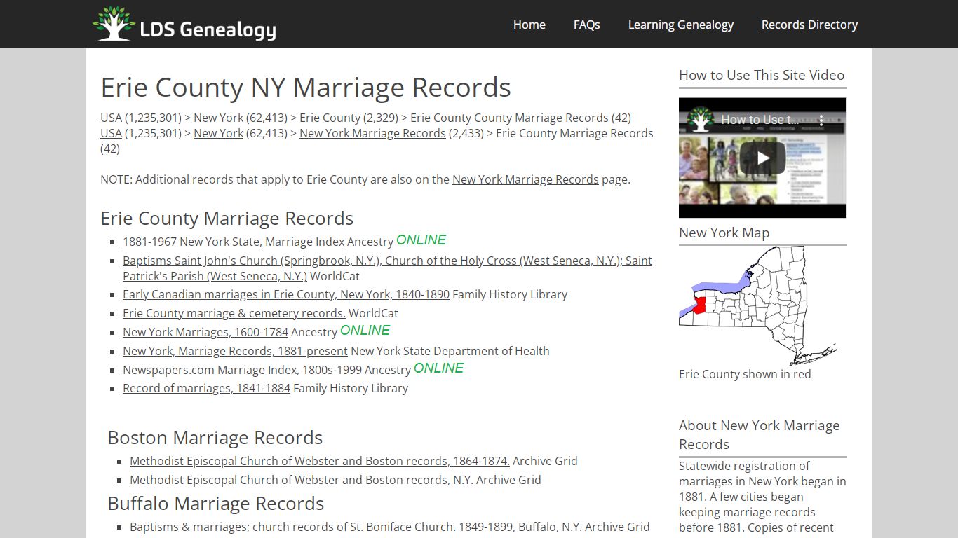 Erie County NY Marriage Records - LDS Genealogy